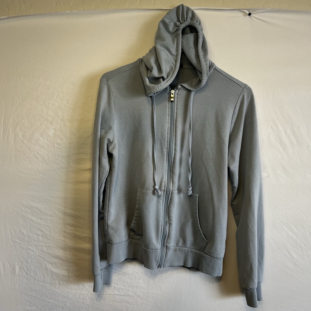 Ambiance Women's Gray Full Zip Hooded Hoodie w/ Pockets Drawstring Cotton M